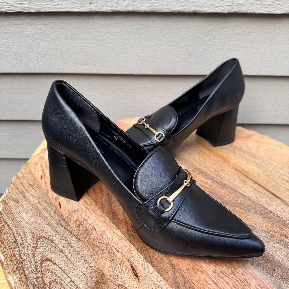 Charles by Charles David Amity Black Horsebit Loafer Pumps Block Heel Size 9